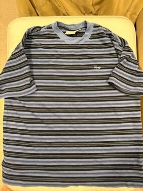 OBEY Men’s Knit Striped T Shirt Large (blue)